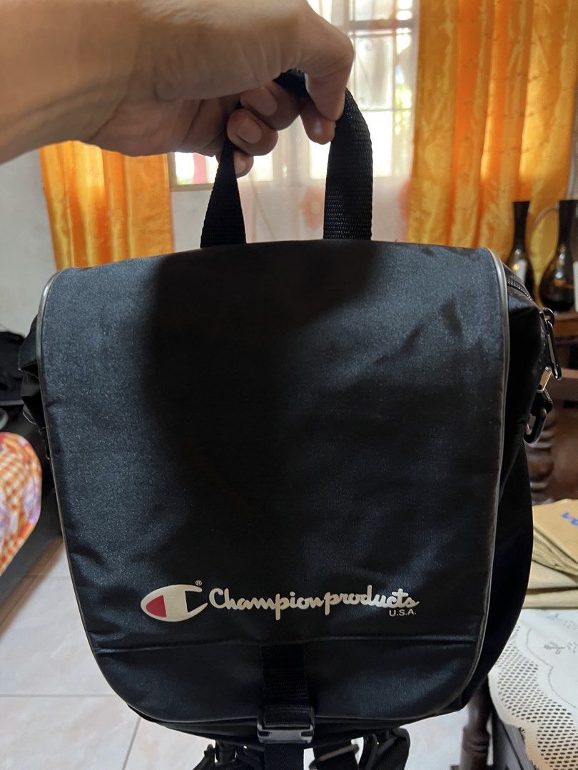 Champion usa backpack (Category: Backpacks) located in Manila. Submitted by rlab_japan_thrift (Listing ID 1457828652, Image 2). Description: Champion Products U.S.A. Vintage Black Mini Backpack / Sling Bag 🎒✨ Sleek and versatile vintage Champion bag featuring the iconic front logo, buckle flap closure, top grab handle, and convertible/adjustable shoulder straps. Super functional with multiple zip compartments—wear it as a mini backpack or a cros