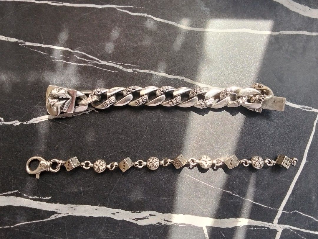 Chrome Hearts Bracelets Take Both (Category: Jewelry) located in Manila. Submitted by fangednoumena (Listing ID 1457717681, Image 1). Description: Take both deal. Vacuum silver plate. Tongue bracelet's length is around 7 inches, dice almost 8..