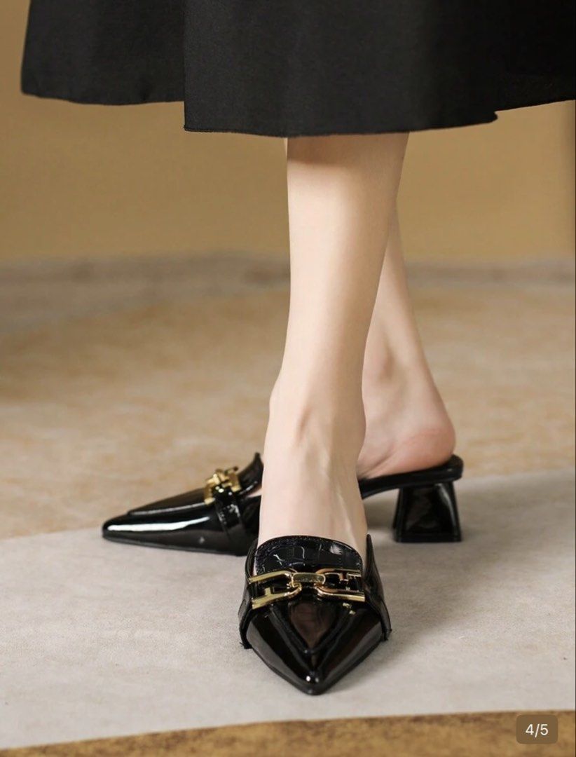 Elegant Black Crocodile Embossed Mule (Category: Loafers) located in Manila. Submitted by cremehaul (Listing ID 1457890494, Image 3). Description: 24 cm Good as new In good condition With gold metal hardware Yayamanin in person! Ang mahal ko na nabili yan sa app 1K plus 🥹 High quality!.