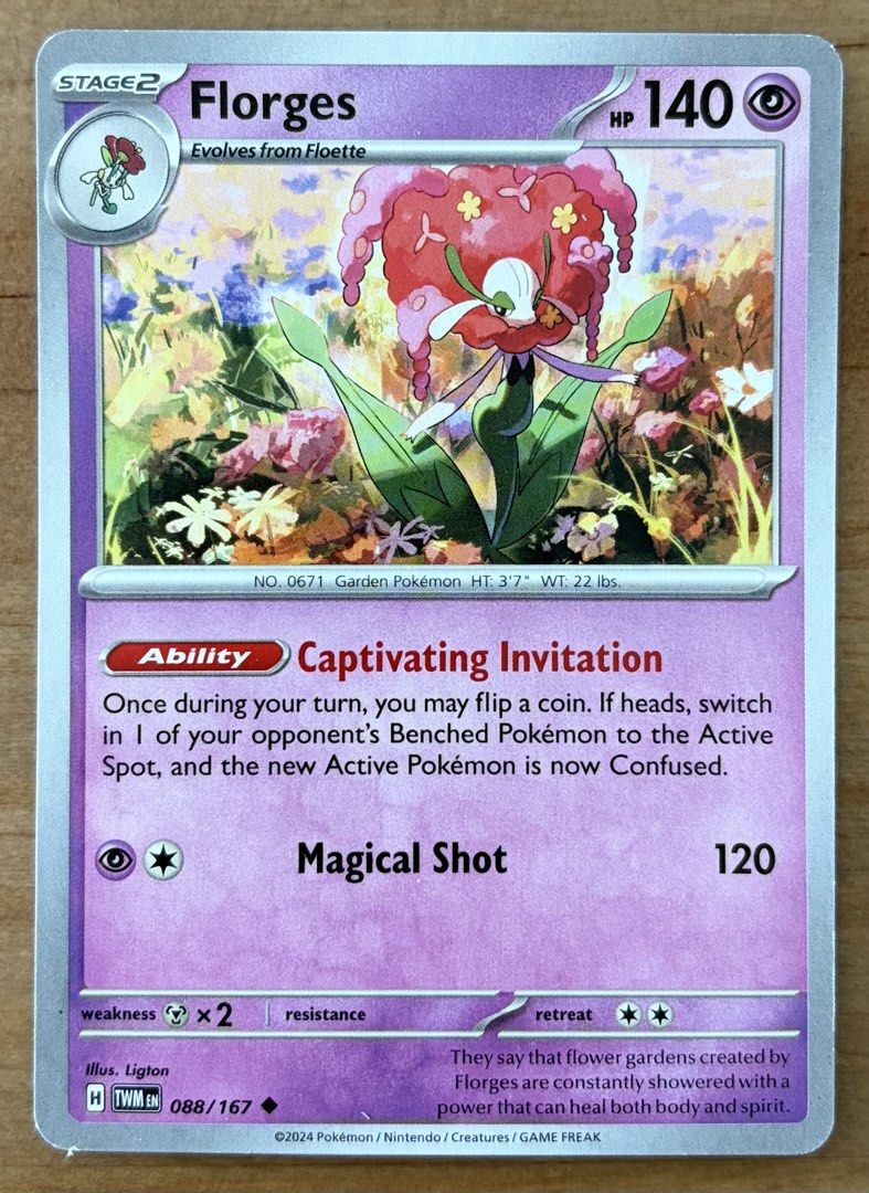 Florges | Pokemon Cards ~ Twilight Masquerade (Category: Raw Singles) located in Makati City. Submitted by cardlab (Listing ID 1457880073, Image 1). Description: Items are 💯 authentic/original/legit. About The Card: •Language: EN • Number: 088/167 • Uncommon • Normal FOR: • Cards ₱99 and below with Card Sleeves • Cards ₱100 and up with Card Sleeves and Used Toploader • ₱10 for Bnew Tops Packaging (If Shipping): ✔️ Plastic cover ✔️ Cardboard ✔️ B
