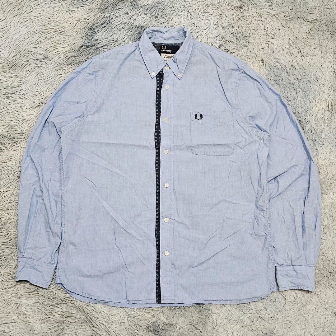 Fred Perry x Drakes Button Down Longsleeve Polo Shirt (Category: Formal Shirts) located in Manila. Submitted by shio_gray (Listing ID 1457799807, Image 2). Description: Authentic sz Large L 29 x W 23 inches.