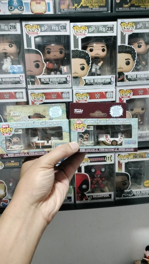 Bitty pop one piece going merry and thousand sunny (Category: Designer & Blind Box Toys) located in Pasig City. Submitted by juliomiguel10 (Listing ID 1457836435, Image 1). Description: - Monkey D. Luffy with Going Merry - Monkey D. Luffy with Thousand Sunny - All items are in their original boxes..