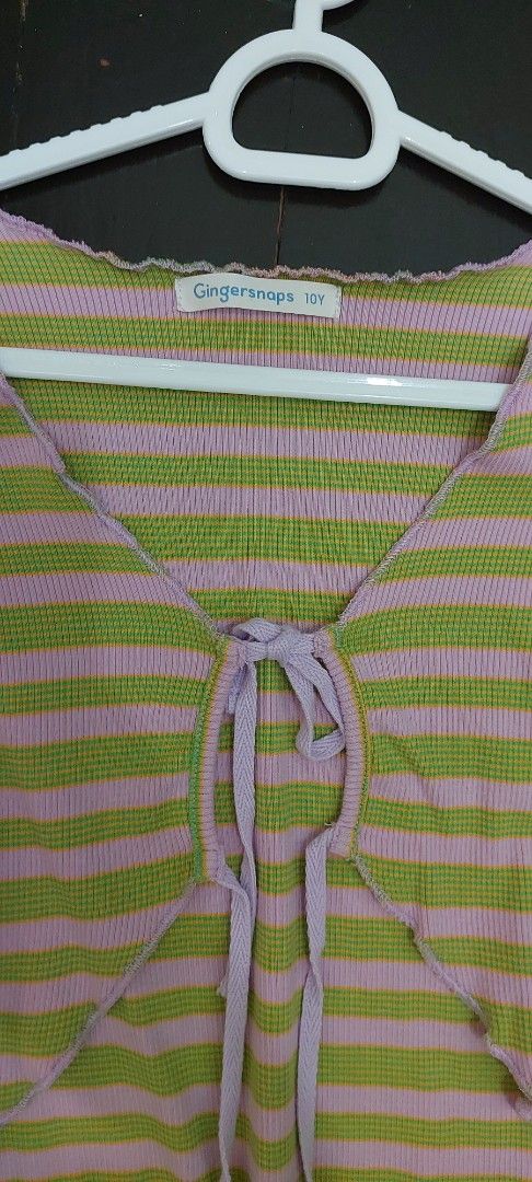 GingerSnaps Striped Tie-Front Cropped Cardigan (Category: Babies & Kids Fashion) located in Quezon City. Submitted by lisolette (Listing ID 1457821873, Image 3). Description: - Cute cropped cardigan from GingerSnaps - Features stylish green and pink stripes - Tie-front closure for a customizable fit - Trendy lettuce hem detail on sleeves and bottom - Ideal for layering over your favorite tops size 10y but runs small, fits 6-10yo. gcash or bpi j&t