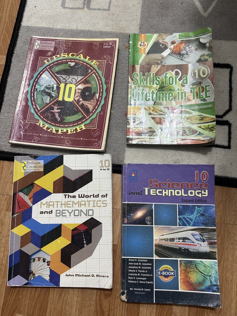 Grade 10 textbooks (Category: Textbooks) located in Lipa City. Submitted by mochii13 (Listing ID 1457838166, Image 1). Description: Skills for a Lifetime TLE Scie ce & Technology Upscale MAPEH The World of Mathematics and Beyond Take all 900.
