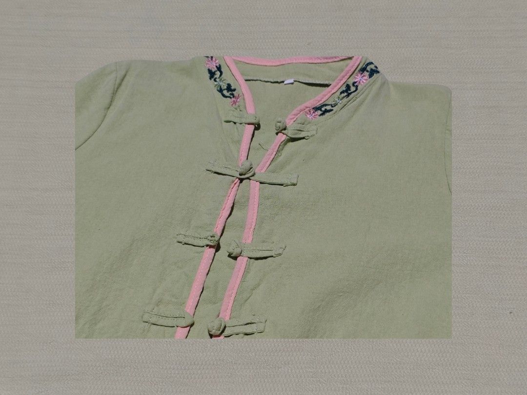 Green-Pink Embroidered Cheongsam (Category: Blouses) located in Batangas. Submitted by offthepeach (Listing ID 1457819508, Image 2). Description: summer cotton linen vintage embroidered cheongsam chinese style, best fits m-l frames.
