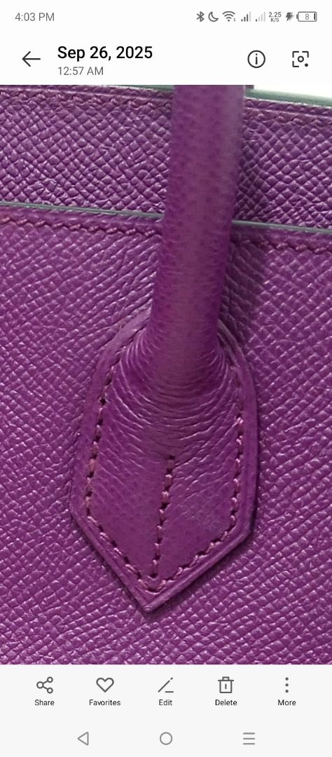 Hermes Birkin 35 Purple Epsom Leather (Category: Luxury Bags & Wallets) located in Pasig City. Submitted by cosmicstorm-d2d1 (Listing ID 1457780396, Image 2). Description: Hermès Birkin 35cm (Super Copy) - Premium Epsom LeatherSelling this stunning B35 in high-grade Epsom leather. This is a top-tier super copy with excellent structure and durability. Epsom is known for being scratch-resistant and holding its rigid shape perfectly.Inclusions:Compl