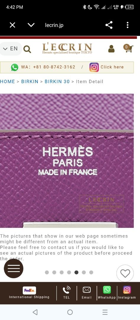 Hermes Birkin 35 Purple Epsom Leather (Category: Luxury Bags & Wallets) located in Pasig City. Submitted by cosmicstorm-d2d1 (Listing ID 1457780396, Image 1). Description: Hermès Birkin 35cm (Super Copy) - Premium Epsom LeatherSelling this stunning B35 in high-grade Epsom leather. This is a top-tier super copy with excellent structure and durability. Epsom is known for being scratch-resistant and holding its rigid shape perfectly.Inclusions:Compl