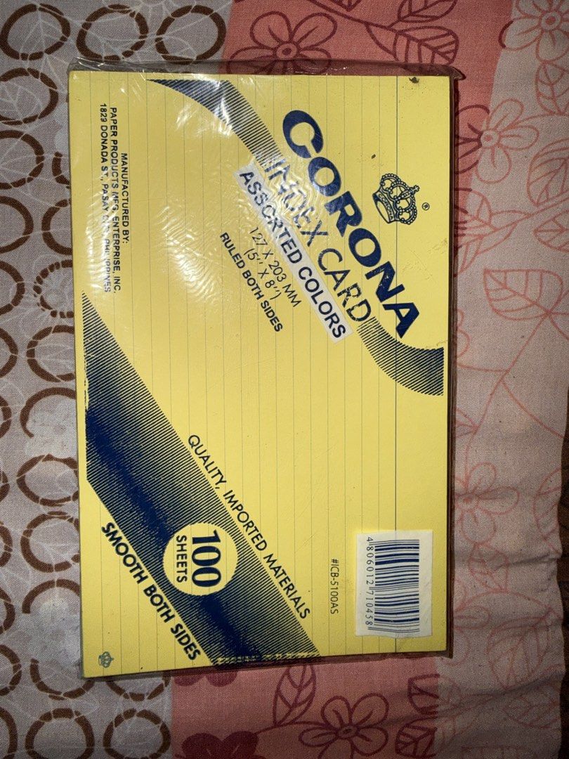 Index Cards Assorted Colors (Category: Stationery & School Supplies) located in Manila. Submitted by clearandsortedph (Listing ID 1457902633, Image 2). Description: 100 pesos for both sizes.