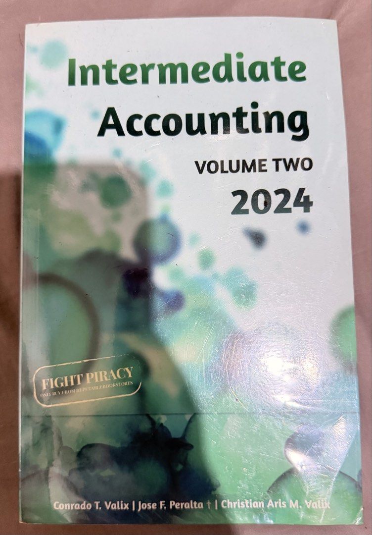 Intermediate Accounting Volume 2 (2024 Edition) – Valix, Peralta (Category: Textbooks) located in Quezon City. Submitted by ximrev (Listing ID 1457711064, Image 1). Description: Title: Intermediate Accounting Volume Two Edition: 2024 Revised Edition Authors: Conrado T. Valix, Jose F. Peralta, Christian Aris M. Valix Authenticity: Original copy with author signatures / anti-piracy mark Condition: Very Good / Pre-loved. Clean pages, intact spine, m