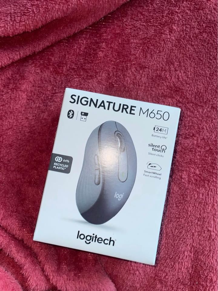WE ACCEPT BULK ORDERS-Logitech Signature M650 Wireless Mouse (Category: Mouse & Mousepads) located in Cainta. Submitted by taluuuuuuh (Listing ID 1457737713, Image 1). Description: - Logitech Signature M650 Mouse - Silent Clicks for quiet operation - SmartWheel for fast and precise scrolling - Made with 64% recycled plastic - Long-lasting 24-month battery life - Connects easily via Bluetooth.