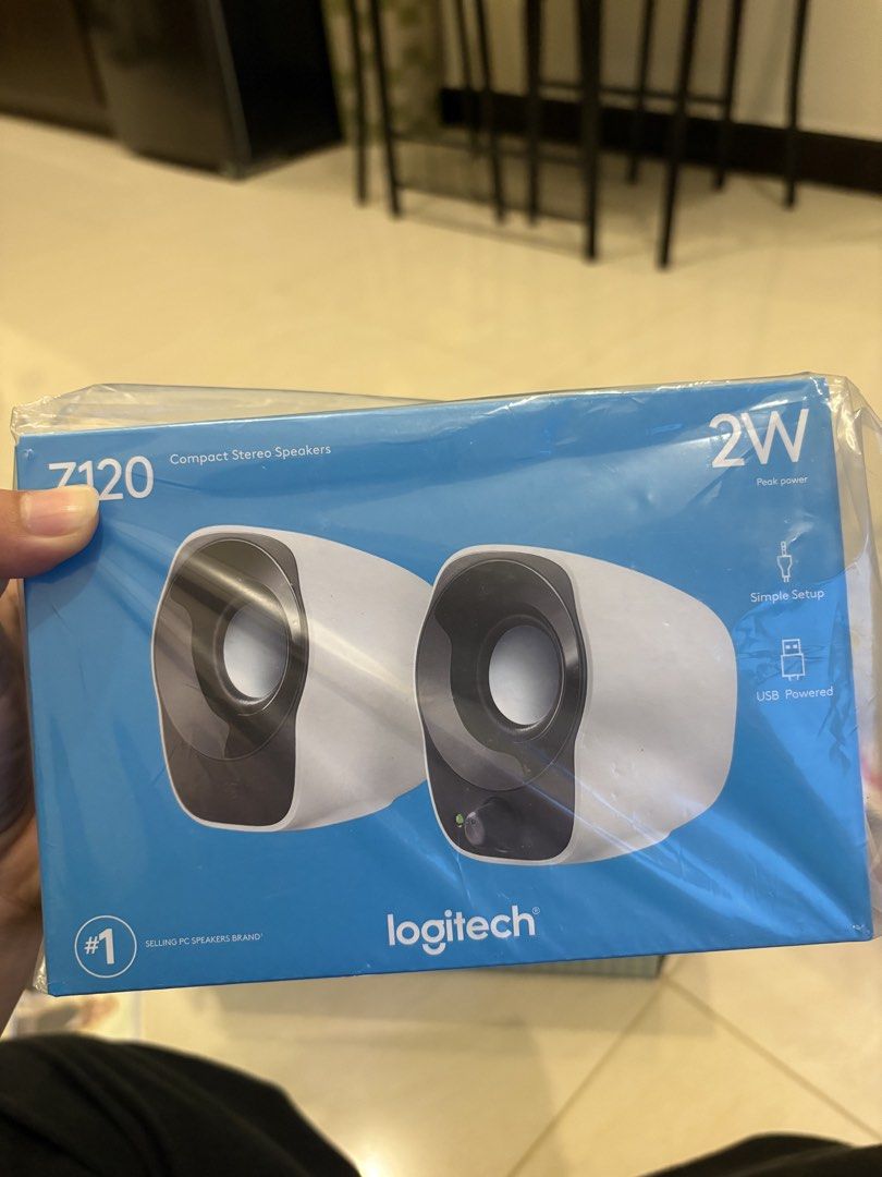 Logitech Z120 Compact Stereo Speakers (Category: Soundbars, Speakers & Amplifiers) located in Rizal. Submitted by hello_iya (Listing ID 1457809874, Image 1). Description: - Logitech Z120 compact stereo speakers - 2W peak power for clear sound - Simple USB power and audio setup - Ideal for enhancing your PC audio experience - Selling as a pair.