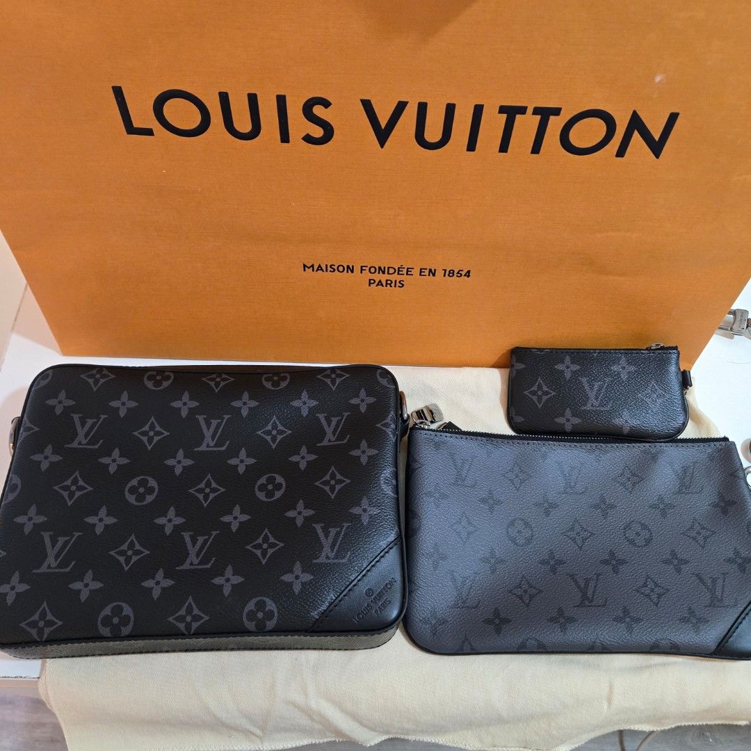 Louis Vuitton Trio Messenger Monogram Eclipse (Category: Luxury Bags & Wallets) located in Caloocan City. Submitted by keving119 (Listing ID 1457790742, Image 2). Description: Selling LV City Keepall in Monogram Eclipse for 98k Current SRP is 159k. Bought for 139k Mar 2022. PM for detailed pics. Microchipped. Inclusions: Paper bag, Box, Dustbag, Photocopy ng OR Open for meetups, preferrably Laguna - Alabang, but can do Manila basta sure buyer. .