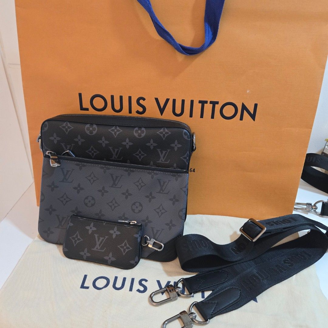 Louis Vuitton Trio Messenger Monogram Eclipse (Category: Luxury Bags & Wallets) located in Caloocan City. Submitted by keving119 (Listing ID 1457790742, Image 1). Description: Selling LV City Keepall in Monogram Eclipse for 98k Current SRP is 159k. Bought for 139k Mar 2022. PM for detailed pics. Microchipped. Inclusions: Paper bag, Box, Dustbag, Photocopy ng OR Open for meetups, preferrably Laguna - Alabang, but can do Manila basta sure buyer. .