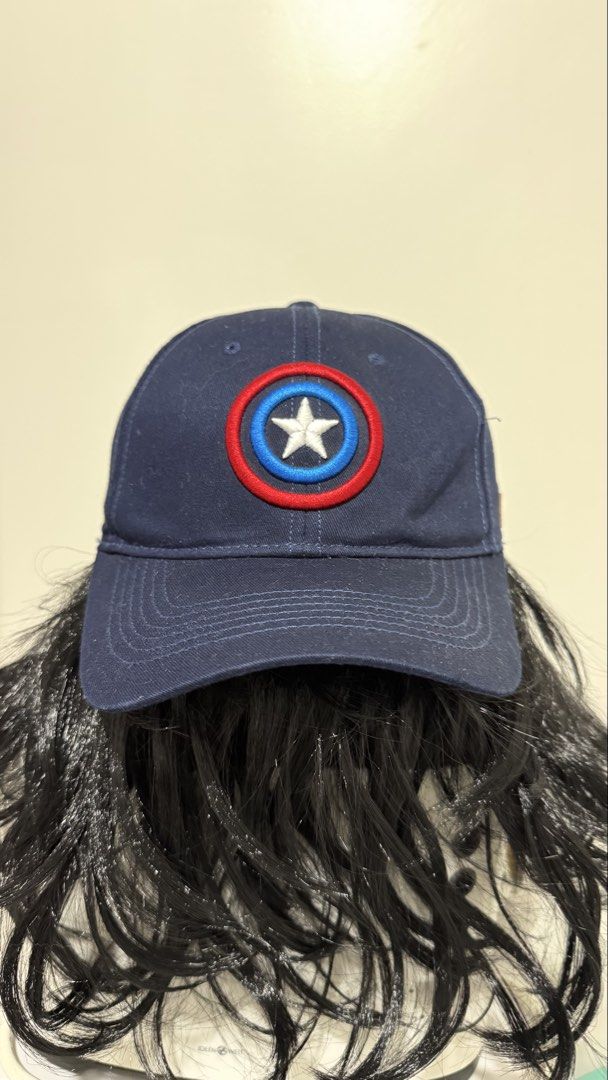 Marvel Captain America Baseball Cap features an embroidered shield logo on the front. (Category: Caps & Hats) located in Naga. Submitted by tiindahunts (Listing ID 1457789329, Image 1). Description: From Dubai box! OSFA.
