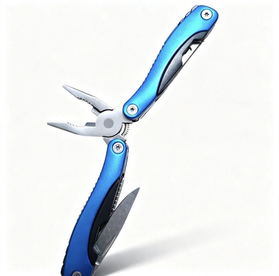 Multi-tool Pliers (Category: Home Improvement Tools & Accessories) located in Quezon City. Submitted by ana-chan (Listing ID 1457773628, Image 2). Description: Compact blue multi-tool with pliers, knife, and more. Folds small, includes a nylon pouch. Perfect for quick fixes and outdoor use. 2pcs avail.