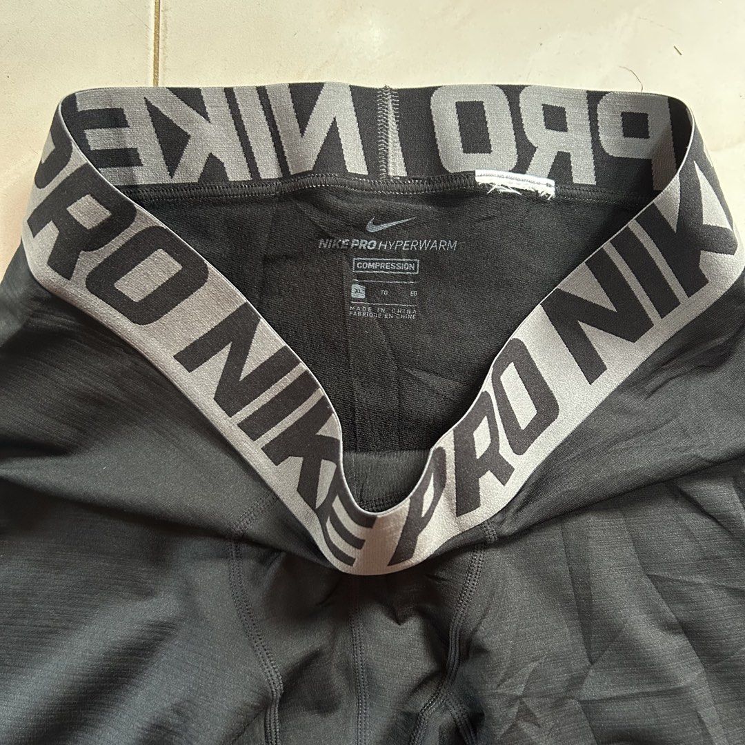 Nike Pro Hyperwarm Compression Tights Black 🔥 (Category: Activewear) located in Jinoba-an. Submitted by eegiboy (Listing ID 1457763663, Image 2). Description: - Nike Pro Hyperwarm Compression Tights - Color: Black with Grey Nike Pro waistband - Size: Large (L) Dimes: 32-34 L-37 - Ideal for workouts, training, or layering - Helps keep you warm - Made in China Excellent condition 580plussf Dm me if interested thankyou.