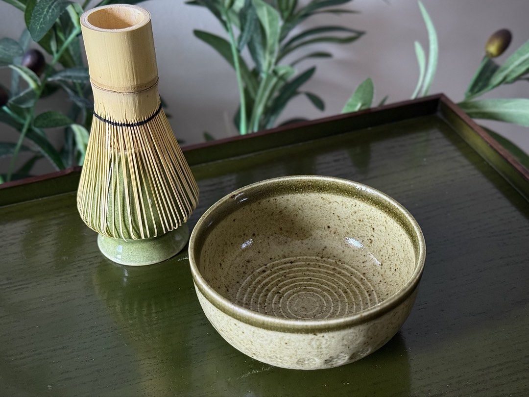 Olive Green Speckled Chawan / Ceramic Matcha Bowl (Category: Coffee & Tea Tableware) located in Tarlac. Submitted by shopsushibaby (Listing ID 1457753542, Image 2). Description: - Travel-sized - No issues/chips - Chasen not included - Refer to photos for size - Location: Newport, Pasay City.