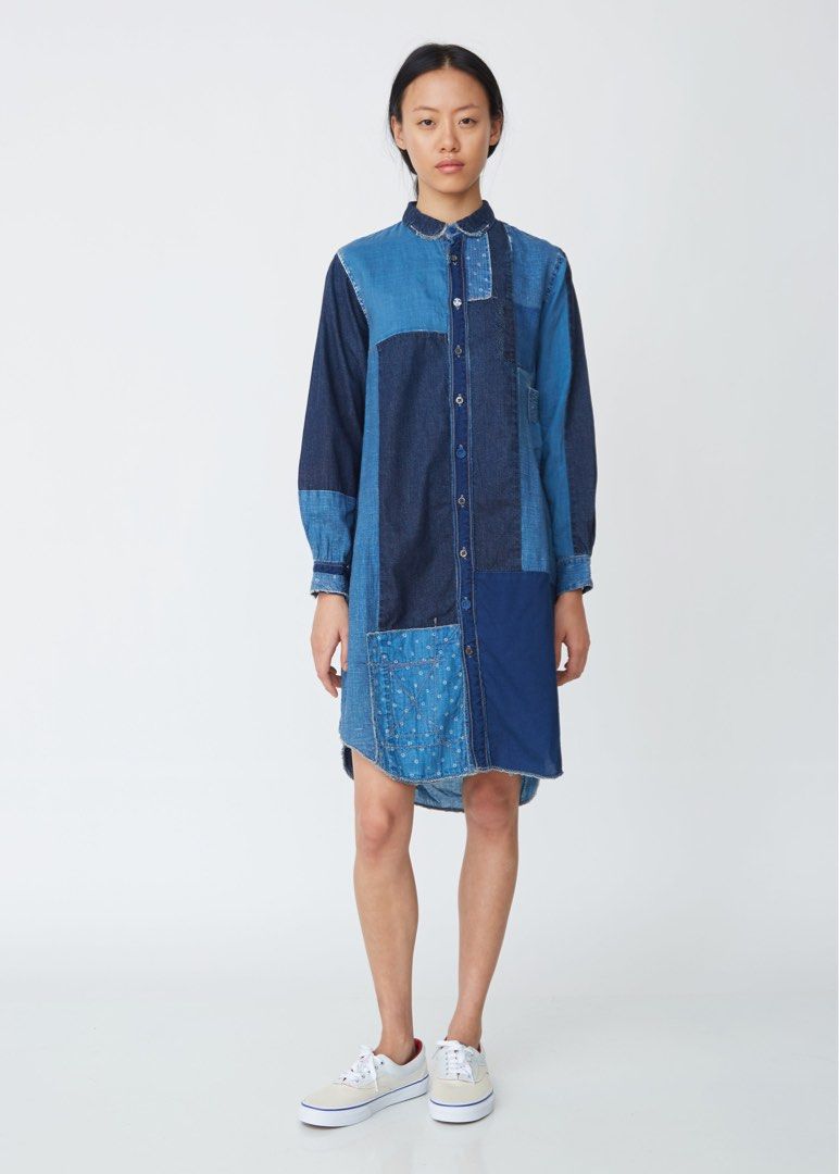 Patchwork Denim Long Sleeve Shirt Dress (Category: Dresses) located in Paranaque City. Submitted by hidden_v2 (Listing ID 1457878805, Image 1). Description: - Cool patchwork denim dress - Long sleeves with button cuffs - Unique collar detail - High-low hemline with raw edges - Versatile: wear as a dress or open as a layer Dimension 18.5 x 36.5 back 39.5 .