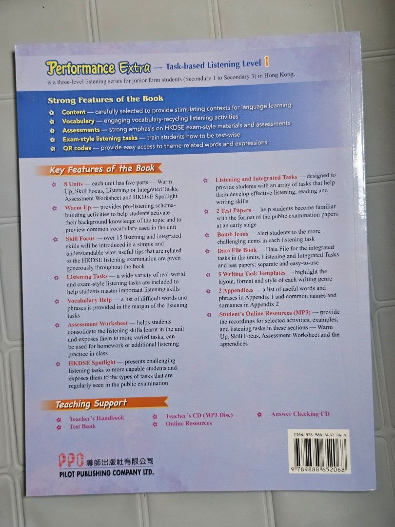 Performance Extra 1 Task-based Listening （分類：教科書）位於 Hong Kong。 由 chocotown10 提交（商品編號 1457796113，圖片 2）。簡介： Pilot'sEnglishSeries嘅PerformanceExtra1英文聽力練習書 沒有塗污和書寫。請核對清楚書名，恕不退換！ 只限藍田站或順豐到付 如選用順豐到付可書價減$5 。