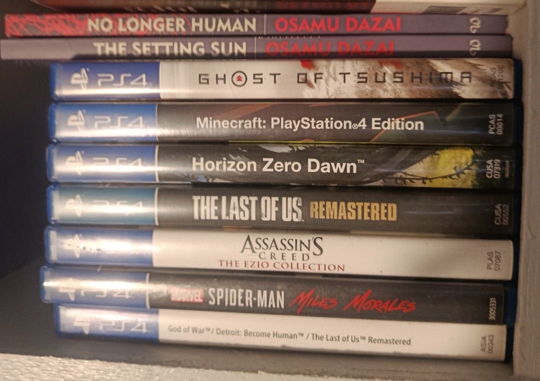 ps4 games - tsushima, gow, spiderman etc (check description) (Category: PlayStation) located in Makati City. Submitted by zzzjanadmc (Listing ID 1457711422, Image 1). Description: for sale: Ghost of Tsushima - 1100 Spiderman Miles Morales - SOLD Minecraft 599 TLOU 599 Horizon zero dawn 599 Assassin's Creed Ezio 699 Gow/detroid (2 cds) 699.