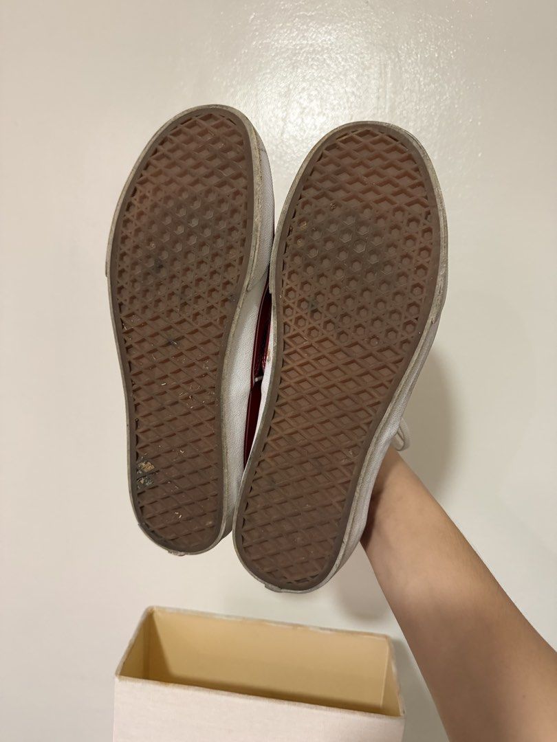 Red Vans Authentic (Category: Sneakers) located in Antipolo. Submitted by aljon2134 (Listing ID 1457870615, Image 3). Description: - Classic red Vans Authentic sneakers - Canvas upper with white laces - Iconic Vans logo on heel and insole - Soles show some wear but have plenty of grip - Perfect for everyday casual wear Minor issue heel cup tear Size US10.5 but fits US10 in my opinion..