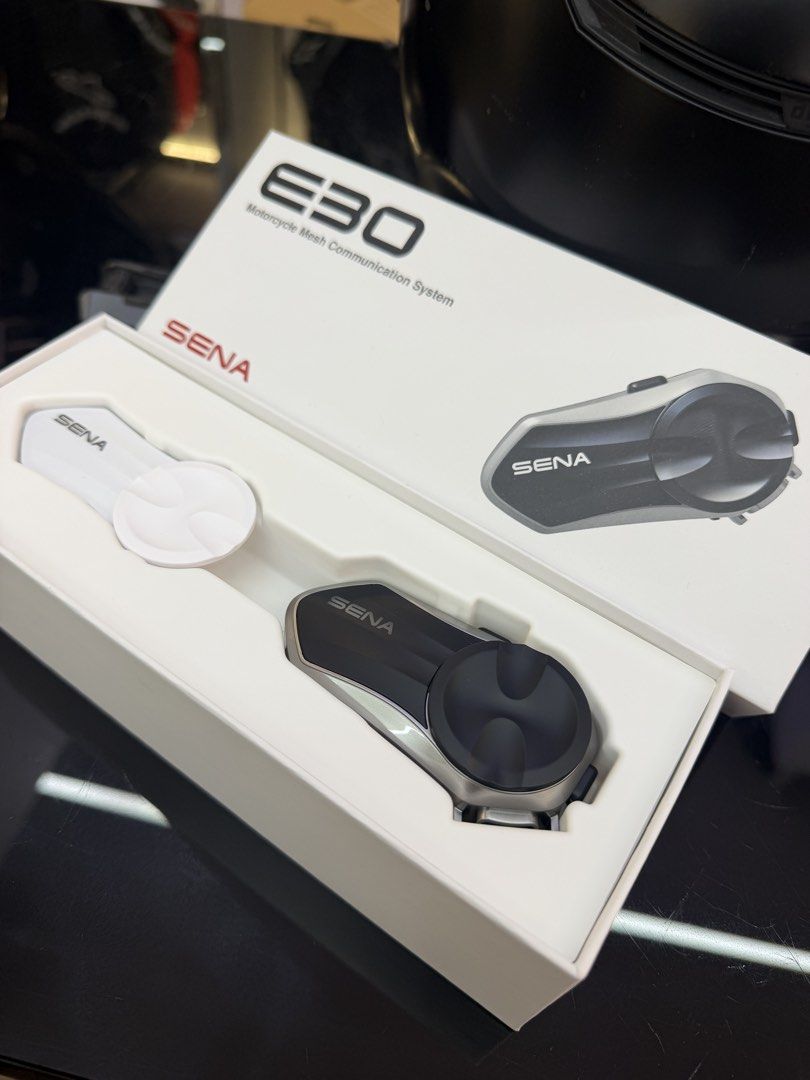 Sena E30 Intercom system (Category: Motorcycle Accessories) located in Singapore. Submitted by marksman_3017 (Listing ID 1457734964, Image 2). Description: Selling a brand new SENA E30 Motorcycle Communication System - Brand new in box - Mesh communication technology - perfect for motorcycle riders and group rides - Easy helmet installation - Genuine SENA product - comes in its original packaging RFS : Not using, have main intercom Meet up at you