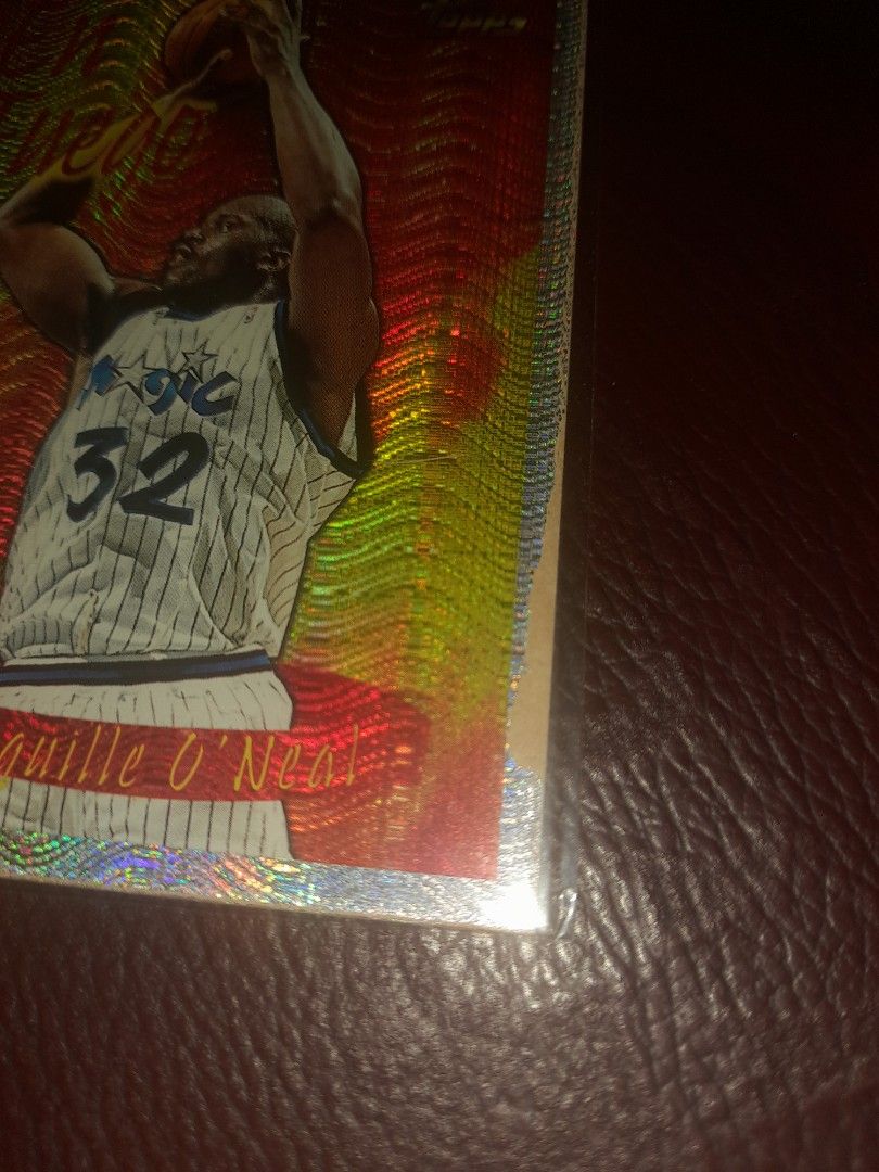 Shaq cards 3 pcs (Category: Raw Singles) located in Antipolo. Submitted by natnicmarf (Listing ID 1457778947, Image 3). Description: wyswyg en fuego has damage. pls see pic spotlight has yellowing meetuo CASH ON DELIVERY LRT2, MRT.