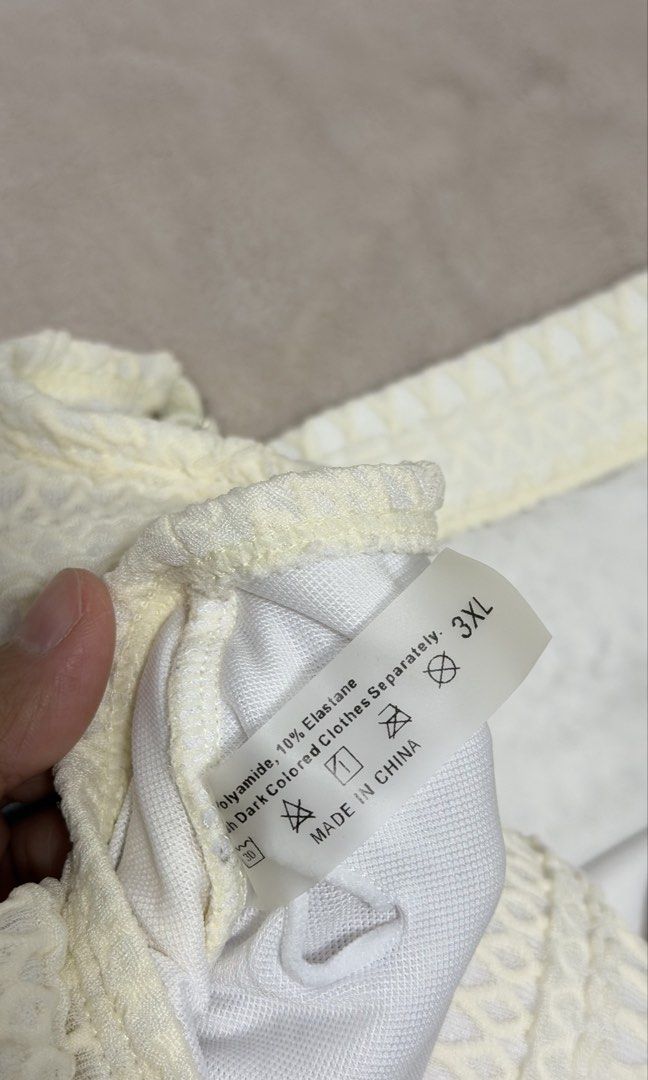 SHEIN All White Two Piece Swimsuit - Plus Size - 3XL (Category: Bikinis & Swimsuits) located in Marilao. Submitted by deserve101 (Listing ID 1457730780, Image 3). Description: • 36 waist • 46 hips • 36 bust .