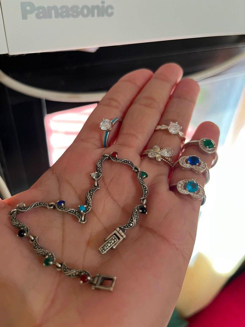Silver Rings & Bracelet (Category: Rings) located in Manila. Submitted by thrifty_cool (Listing ID 1457724415, Image 1). Description: six silver rings with gem stones 1 vintage bracelet .