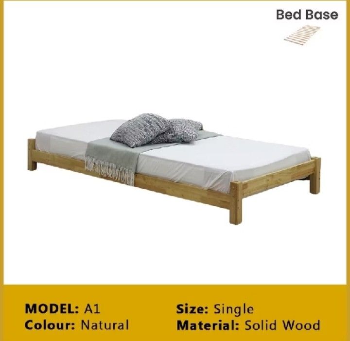 Single Solid Wood Bed Frame (Category: Bed Frames & Mattresses) located in Singapore. Submitted by furnituresalestore (Listing ID 1457740408, Image 1). Description: Brand New, Ready Stock, FreeDelivery: 3-5working days. Full payment before delivery **** T&Cs apply. Pls read General Terms and Policies as stated in Carousell Bio.