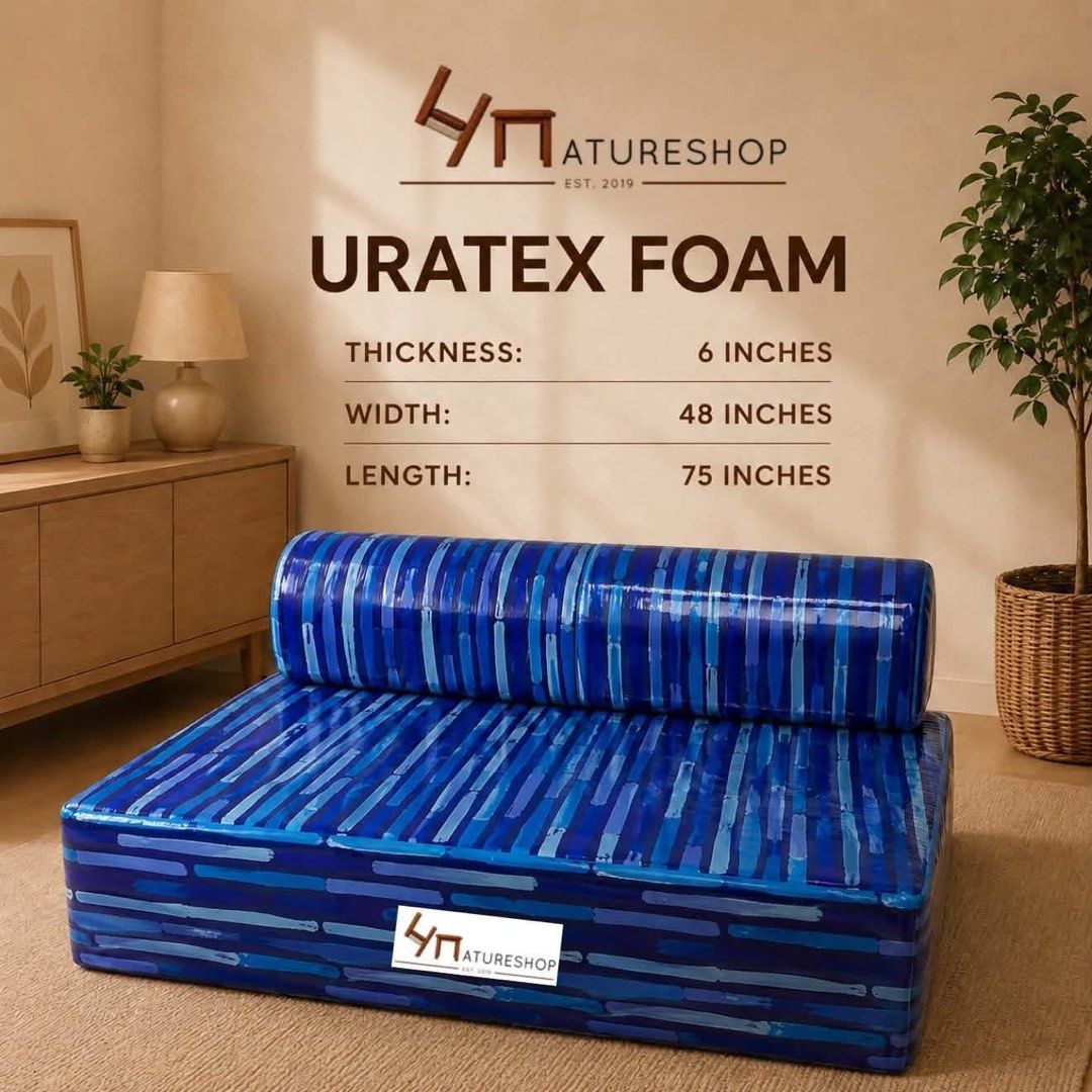 Sofabed Uratex Foam 6" x 48" x 75" (Category: Bed Frames & Mattresses) located in Las Pinas. Submitted by prelovedbyb3v (Listing ID 1457889819, Image 1). Description: - Sofabed - Uratex Foam - Dimensions: 6 inches thick, 48 inches wide, 75 inches long - Unique blue striped design - Versatile: Great for couch or bed - Ready for a new home! How to order? - Message me here. - Message in blue app “4natureshop” available for same day delivery. - Messa
