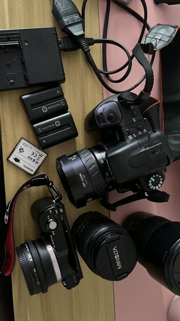 Sony Camera Declutter Sale! Sony A5000 Body + Sony A350 DSLR Bundle (Category: Cameras) located in Manila. Submitted by zentiger_097edb (Listing ID 1457806595, Image 2). Description: Decluttering my camera gear. Selling everything as a package deal. Great for anyone looking for a clean mirrorless body + a vintage DSLR set for parts or project repair! 📦 ITEM 1: Sony A5000 (Body Only) - 9/10 Condition •Smooth, minimal scratches, clean sensor, 10/1