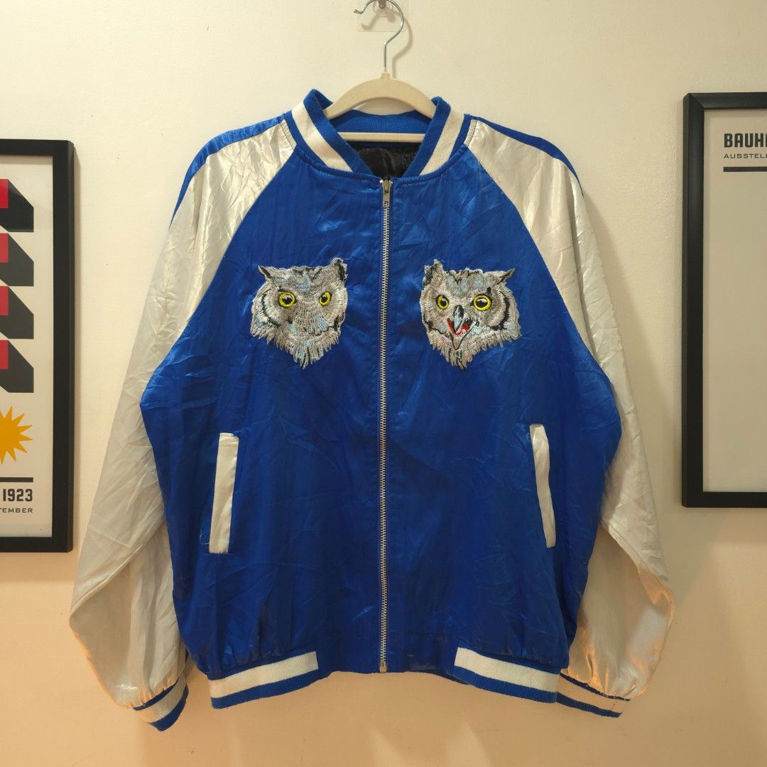 Sukajan Jacket (Category: Coats, Jackets and Outerwear) located in Cagayan de Oro. Submitted by dump.gallery (Listing ID 1457725958, Image 1). Description: Blue Sukajan Souvenir Jacket 22.5 x 23 Condition rate: 8/10 Color rate: 9/10 Issue/s: Lints, Loose Stitch Mine: P 599.