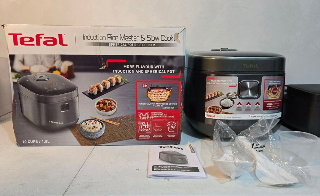 Tefal Induction Rice Master & Slow Cooker Spherical Pot (Category: Cookers) located in Taytay. Submitted by mikz_1303 (Listing ID 1457713029, Image 1). Description: Tefal Induction Rice Master & Slow Cooker Australian Mall Pull out Used as display unit Never been used Open box Complete Box Manual Accessories 220V No issue .