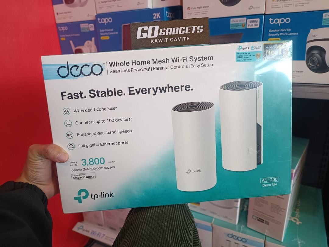 TP-Link Deco M4 (2-Pack) AC1200 Whole Home Mesh Wi-Fi System (Category: Networking) located in Caloocan City. Submitted by kentsalvador31 (Listing ID 1457787312, Image 1). Description: TP-Link Deco M4 (2-Pack) Mabilis at maaasahang koneksyon sa buong bahay! 🏠 Abot hanggang 3,800 sq. ft. na coverage (ideal for 2–4 bedrooms), may Full Gigabit Ethernet ports, enhanced dual-band AC1200 speeds, at kayang magkonek ng hanggang 100 devices nang diredire