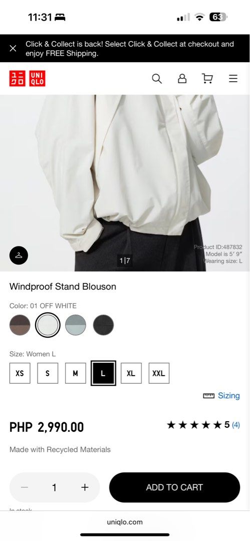 Uniqlo Windproof Stand Blouson Jacket (Category: Coats, Jackets and Outerwear) located in Cabanatuan. Submitted by omojiee (Listing ID 1457878778, Image 2). Description: - Uniqlo Windproof Stand Blouson - Water-repellent finish for light rain protection - Comfortable mesh lining - Stowable hood that doubles as a stand collar - Adjustable hem for personalized style - Made with recycled materials.