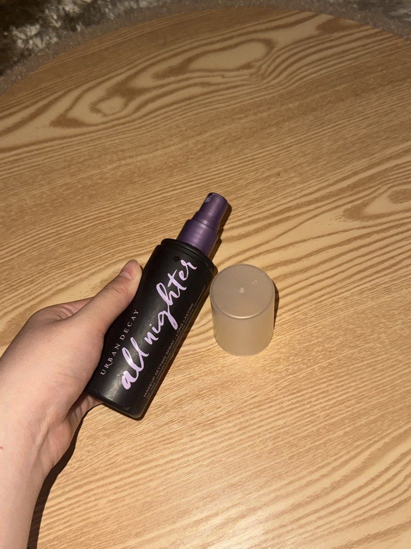 Urban Decay All Nighter Setting Spray 118mL (Category: Makeup) located in Taguig. Submitted by juju.archives (Listing ID 1457811176, Image 2). Description: - 95% full- 118mL -bought from Hayley’s makeup stash on IG -rfs: switched to one size setting spray -price is slightly negotiable Urban Decay All Nighter Setting Spray .