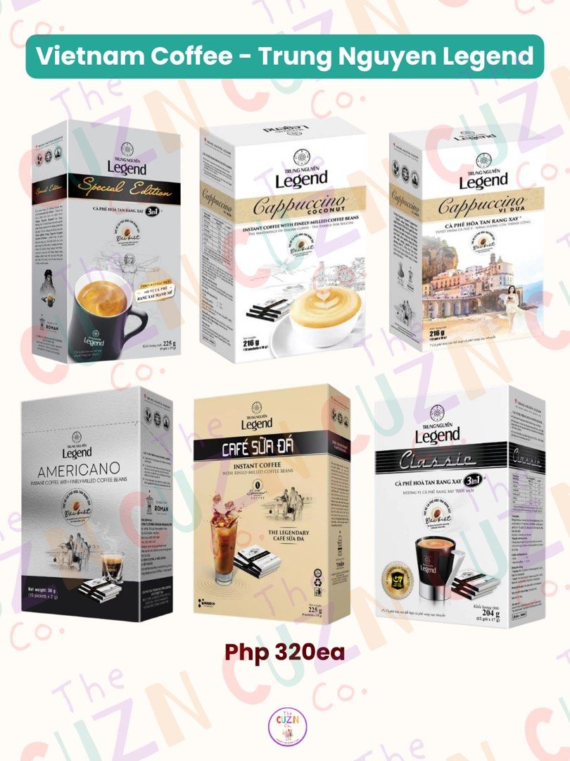 Vietnam Coffee and Juices (Pre-order) (Category: Beverages) located in Makati City. Submitted by gigidvd (Listing ID 1457793352, Image 2). Description: - Authentic Vietnamese Coffee - Popular Brands: Cong, Trung Nguyen Legend, VinaCafe, C7, Mr.Viet - Message us for specific product details -ETA: Sep.24.