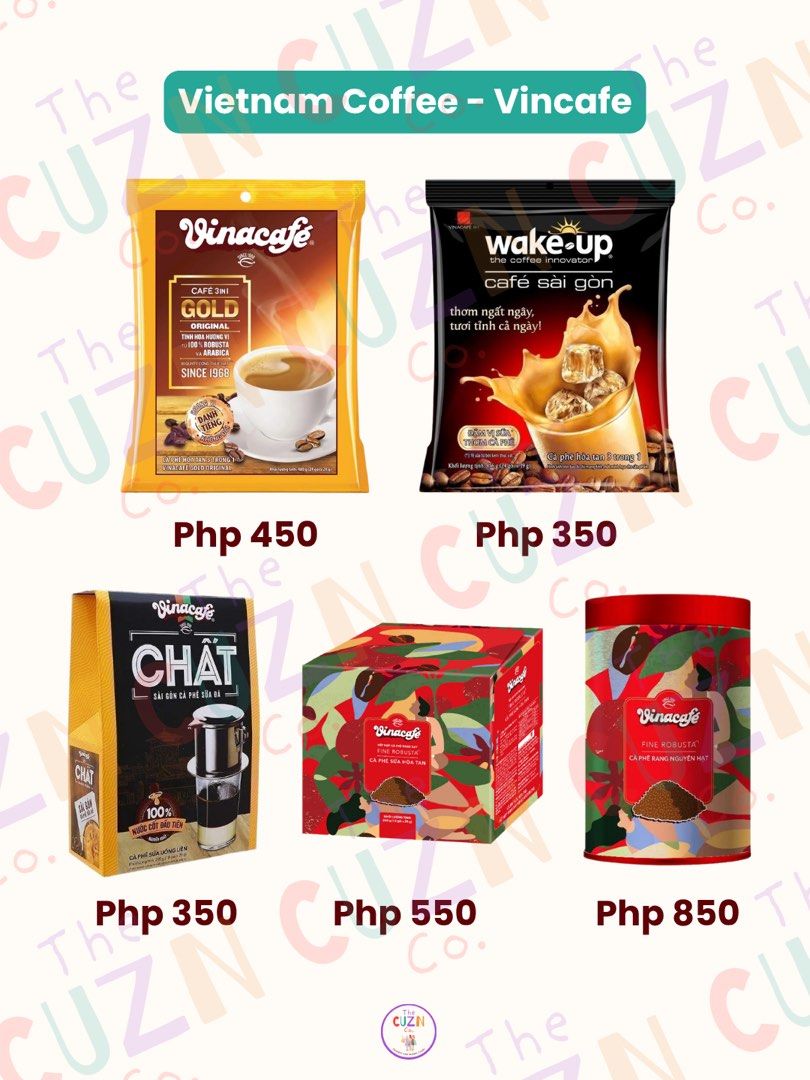 Vietnam Coffee and Juices (Pre-order) (Category: Beverages) located in Makati City. Submitted by gigidvd (Listing ID 1457793352, Image 3). Description: - Authentic Vietnamese Coffee - Popular Brands: Cong, Trung Nguyen Legend, VinaCafe, C7, Mr.Viet - Message us for specific product details -ETA: Sep.24.