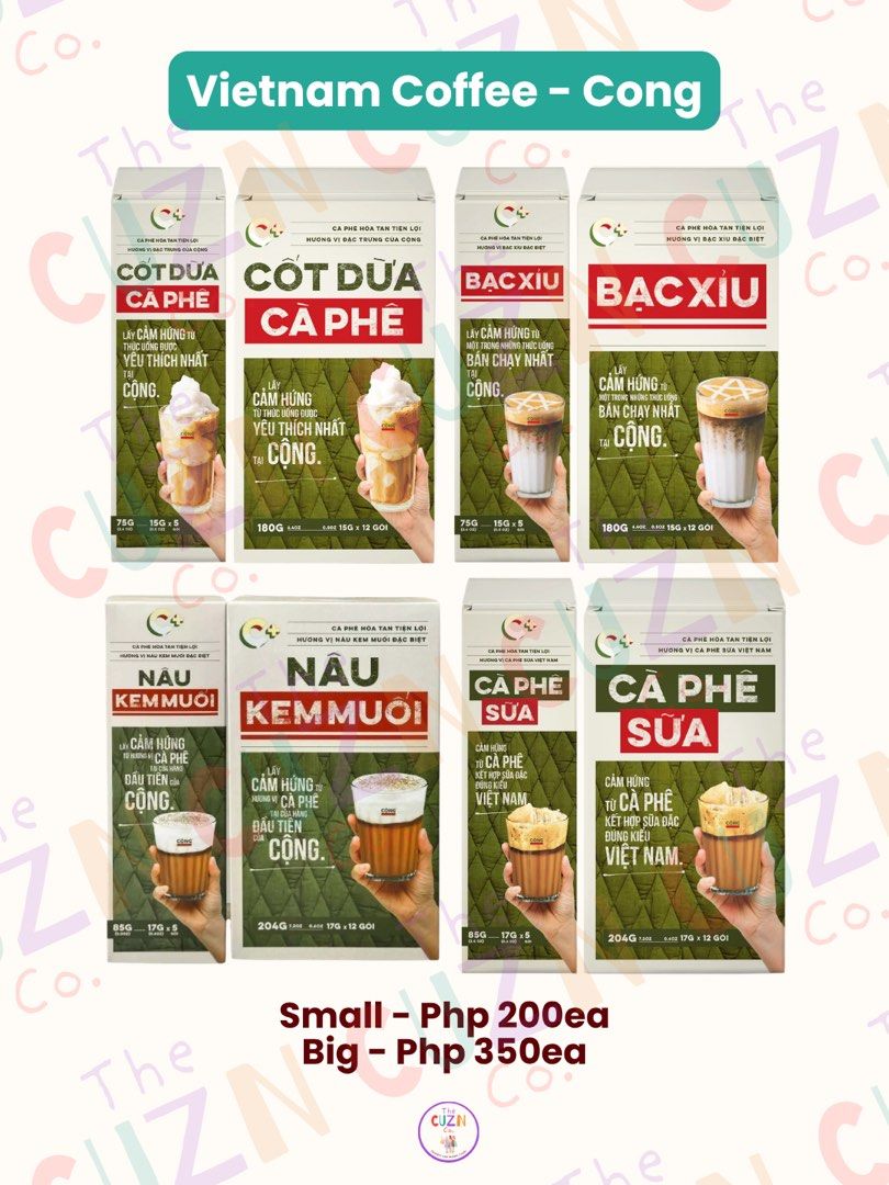 Vietnam Coffee and Juices (Pre-order) (Category: Beverages) located in Makati City. Submitted by gigidvd (Listing ID 1457793352, Image 1). Description: - Authentic Vietnamese Coffee - Popular Brands: Cong, Trung Nguyen Legend, VinaCafe, C7, Mr.Viet - Message us for specific product details -ETA: Sep.24.