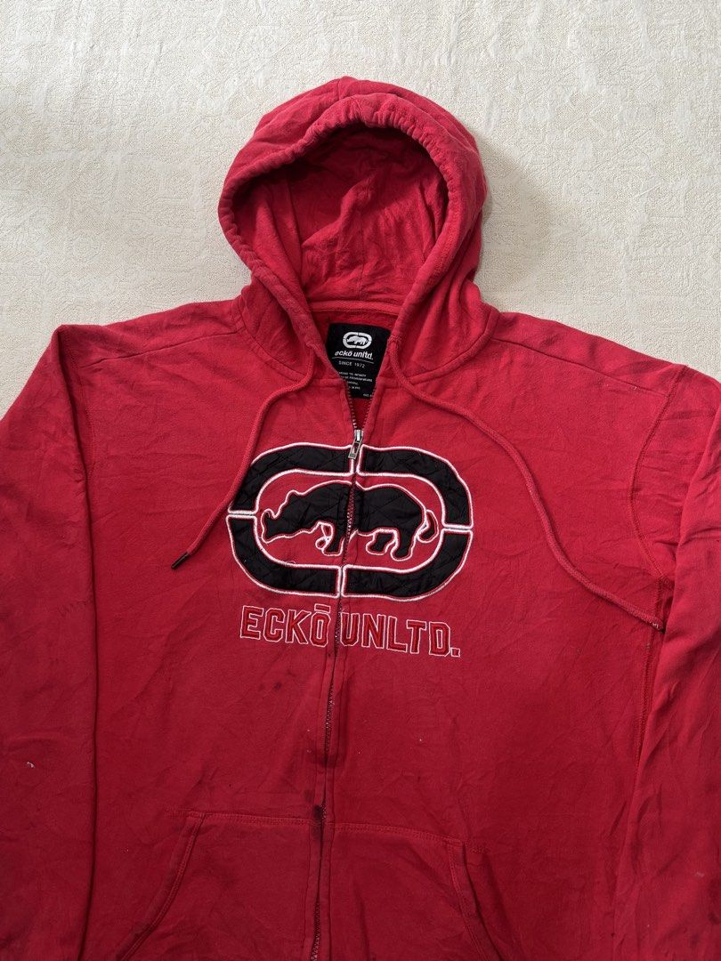 y2k Ecko Zipup Hoodie (Category: Coats, Jackets and Outerwear) located in Angeles City. Submitted by luigisells (Listing ID 1457854467, Image 2). Description: Size XXL L30” W26” Fair Condition Issue/s: stains MOP: Gcash or Bank Transfer Courier: J&t Express.