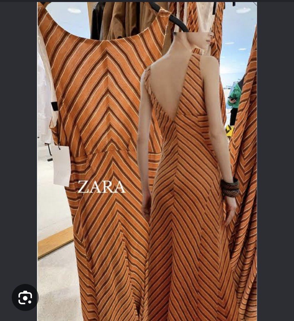 Zara Striped Midi Dress with Open Back (Category: Dresses) located in Makati City. Submitted by attybee (Listing ID 1457848734, Image 3). Description: - brand new Zara orange and brown striped midi dress - Sleeveless design - Flattering fit - Open back detail - Textured fabric - Ideal for summer occasions or casual outings.
