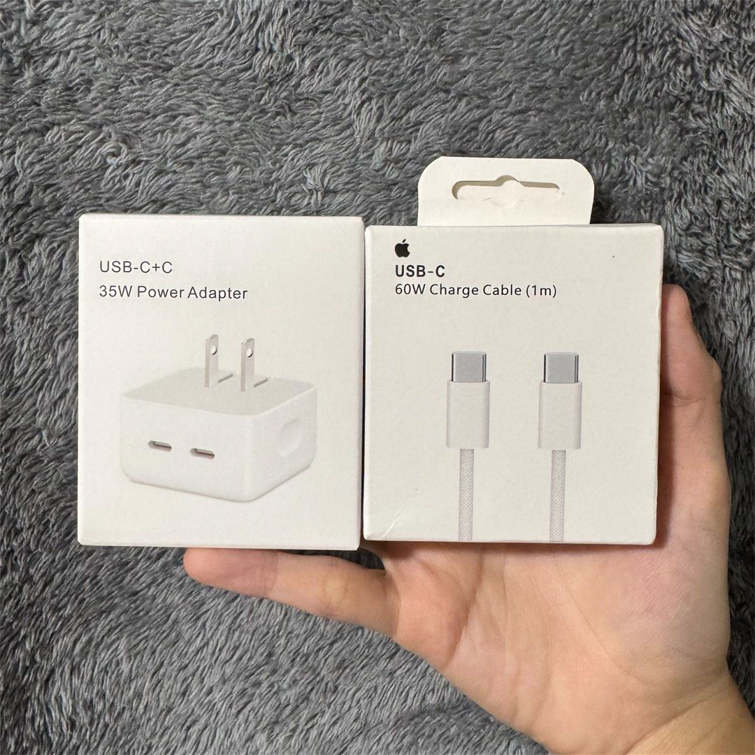15/16/17 Pro Max Original Type C 35W Dual Adapter (Category: Chargers & Cables) located in Makati City. Submitted by alialiiiii (Listing ID 1458047663, Image 1). Description: Fast Charger ✅ 100% Working ✅ Tested ✅ Condition: New ✅ 📍Pick Up / Deliver Via Lalamove 🚚.