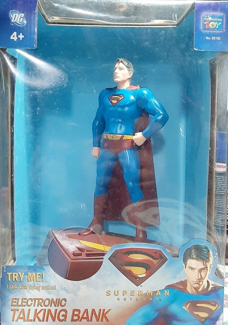 2006 Thinkway Toys DC Superman Returns Electronic Talking Bank (Category: Vintage Collectibles) located in Liloan. Submitted by angelyneroberts_171329 (Listing ID 1458028029, Image 1). Description: FOR SALE 2006 Thinkway Toys DC Superman Returns Electronic Talking Bank DESCRIPTION : - Manufacturer: Thinkway Toys. - Release Year: 2006. - Theme: Based on the Superman Returns film starring Brandon Routh. - Features: Includes electronic talking sound