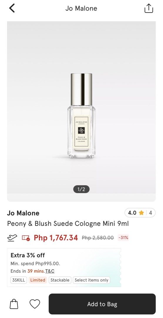 🤍 Jo Malone Peony & Blush Suede Cologne 9ml🤍 (Category: Fragrance & Deodorants) located in Manila. Submitted by deareileen (Listing ID 1458043283, Image 2). Description: Please message your questions or requests for info/photos. Thank you!.