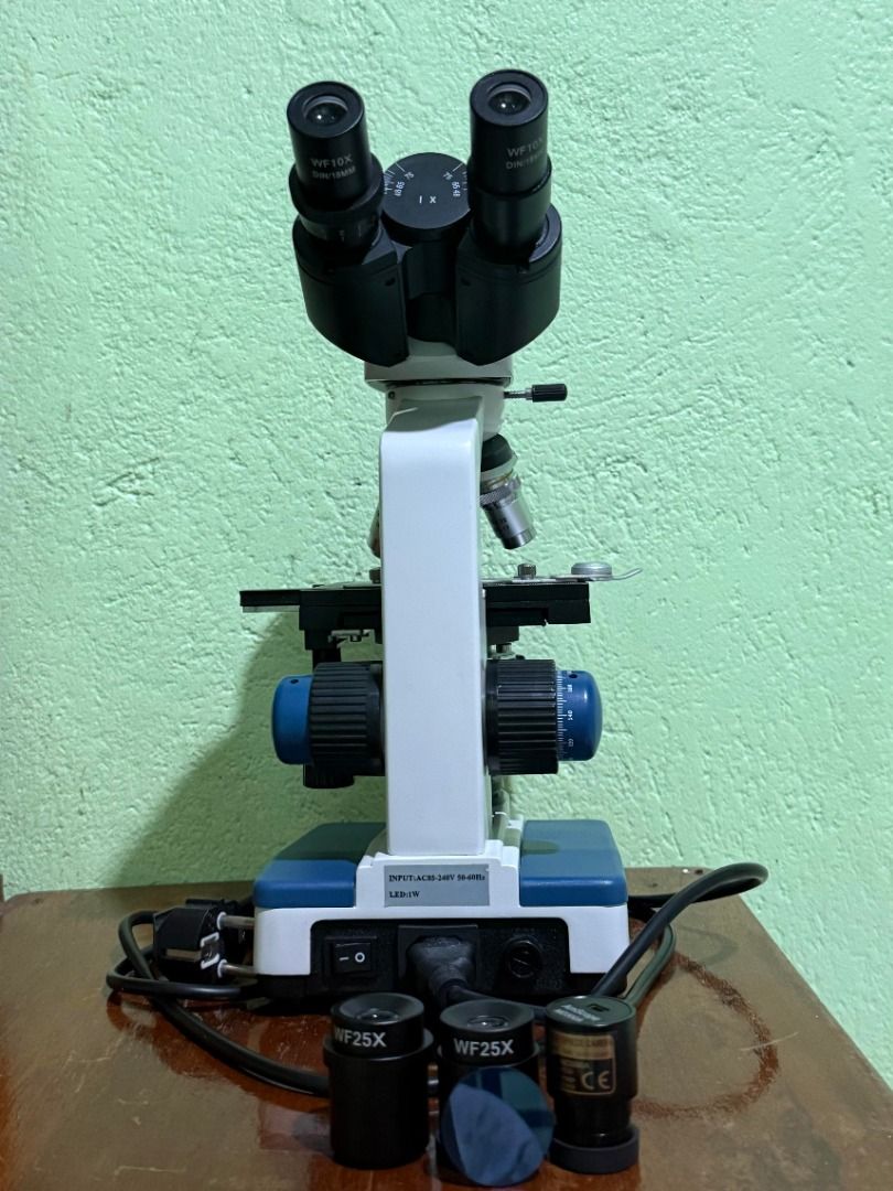 AmScope B120C-E3 Binocular Compound Microscope + 3MP USB Camera (Category: Medical Supplies & Tools) located in Caloocan City. Submitted by leifcelorico (Listing ID 1458064566, Image 2). Description: Selling my AmScope B120C-E3 microscope, bought in Q1 of 2024. Great for MedTech/Biology students, vets, or serious hobbyists. The unit is in good working condition, and the objectives are completely clear with no mold or fungus. Key Features & Inclus