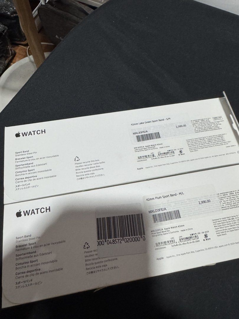 Apple watch sport band (Category: Wearables & Smart Watches) located in Taguig. Submitted by maricar0411 (Listing ID 1457925920, Image 2). Description: Plum size M/L Lake Green size S/M Opened but not used. Small lang pala ako. Pinilit ko medium. Pinost ko na din Green since di pa nagagamit baka may interested din. Will keep if di ma-sell si Green. Di ko pala type color Negotiable..