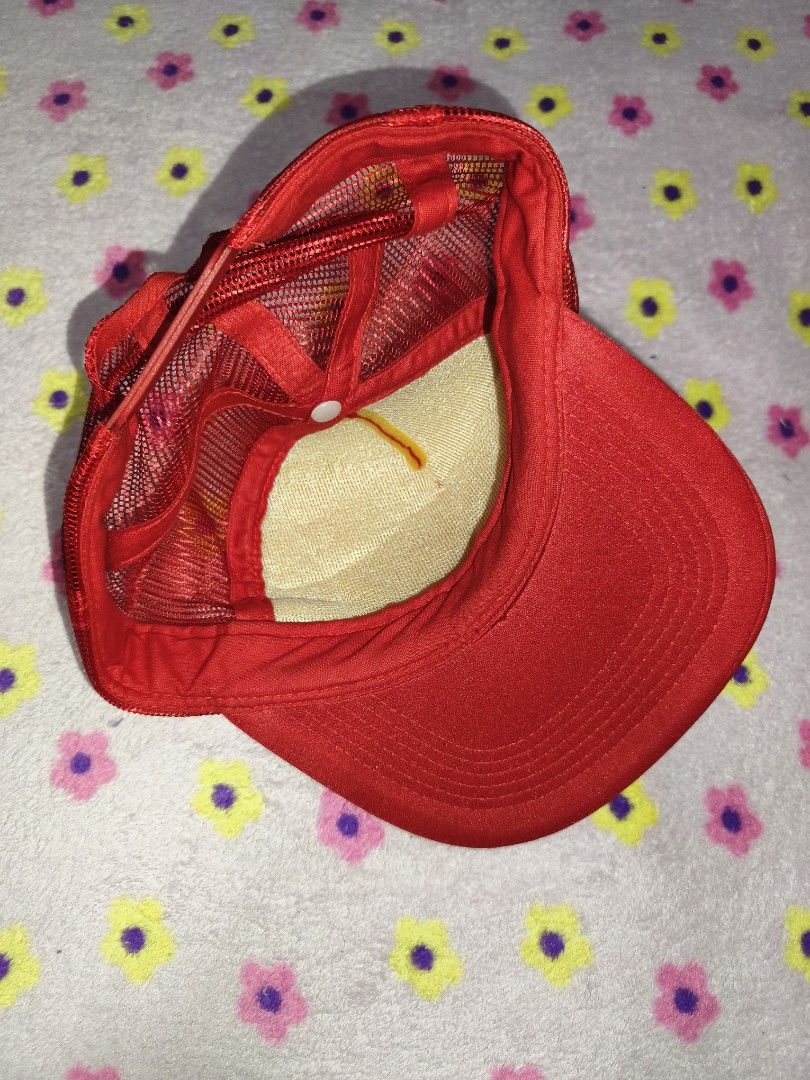 Asahi Original Reds Red Beer Trucker Cap (Category: Caps & Hats) located in Bulacan. Submitted by THA_D_THRIFT (Listing ID 1458077599, Image 2). Description: - Red trucker cap with Asahi Original Reds Red Beer logo - Mesh back for breathability - Adjustable snapback closure - Shows some signs of wear but still looks good 350 + SF.