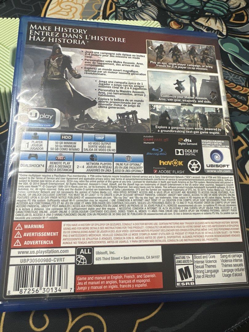 Assassin's Creed Unity PS4 Game (Category: PlayStation) located in Manila. Submitted by duduballs07 (Listing ID 1458089682, Image 2). Description: .
