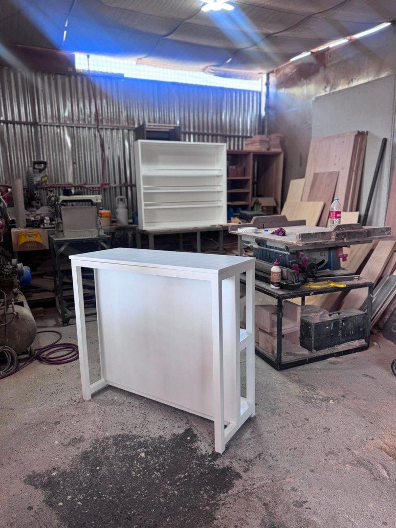 Bar Table / Console Table (Category: Tables & Sets) located in Pasay City. Submitted by ljrhea (Listing ID 1457988945, Image 2). Description: - White Bar table also can be Console table - Custom made - Original Price is ₱16,000 - Dimensions: 100x40x100cm LWH.